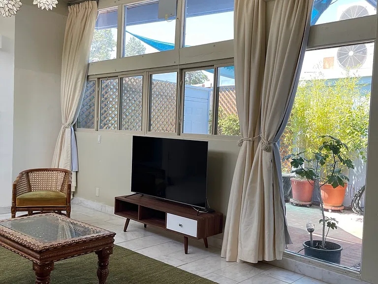 Living room with private patio view