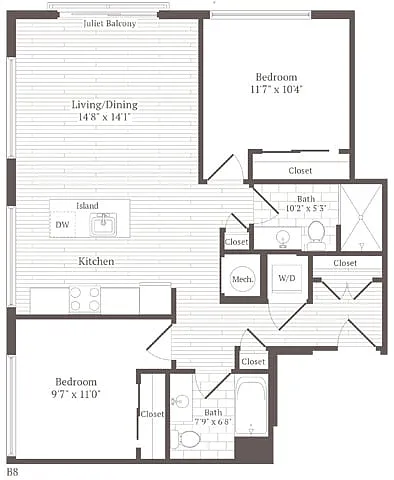 Floor plan 2 Bed 2 Bath