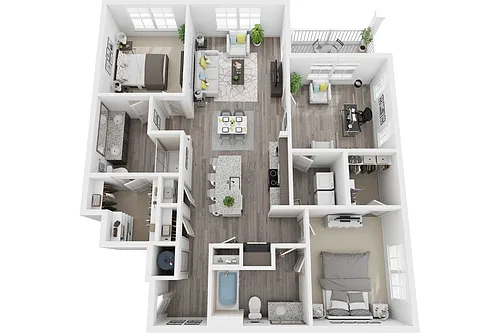 Floor plan 2C 2 Bedroom 2 Bath with Den