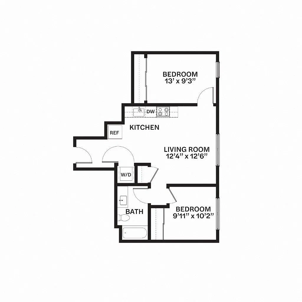 Floor plan Two Bed One Bath E4