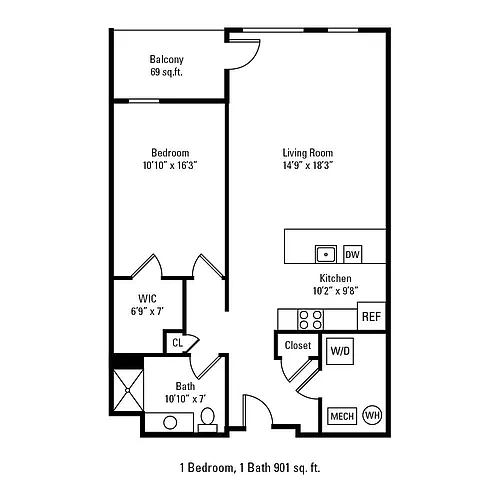 Floor plan 1 Bedroom 1 Bath