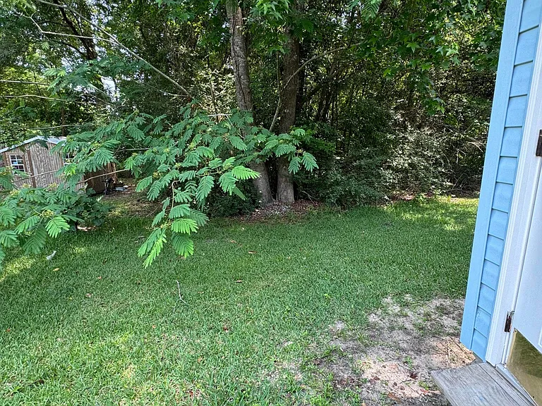 Backyard and door to the storage room