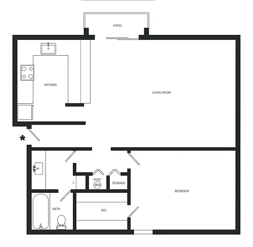 Floor plan 1 Bed x 1 Bath