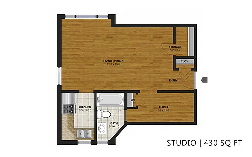 Floor plan Uptown West - Studio (B)
