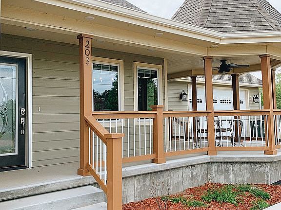 Covered front porch with fan
