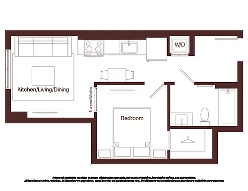 Floor plan 1 Bed - 1 Bath | aj1