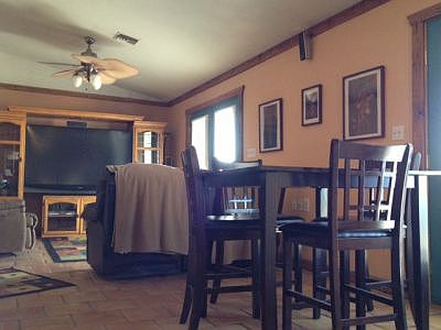 View from kitchen into family room