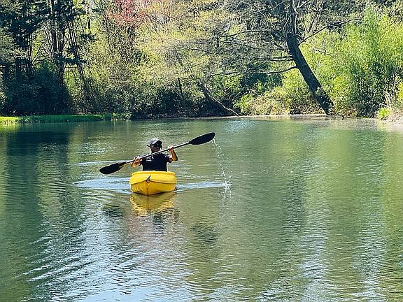 Kayaking on pond