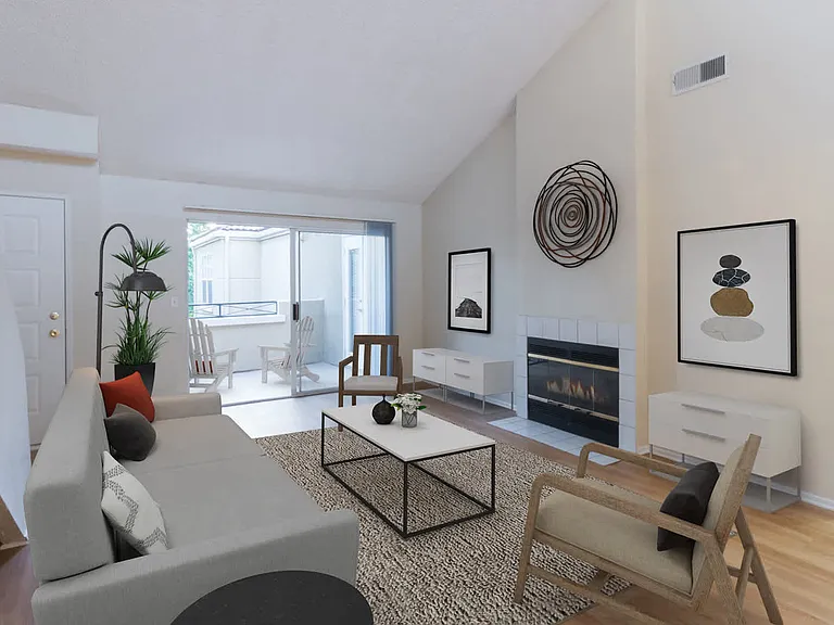 Living Room with Fireplace and Balcony