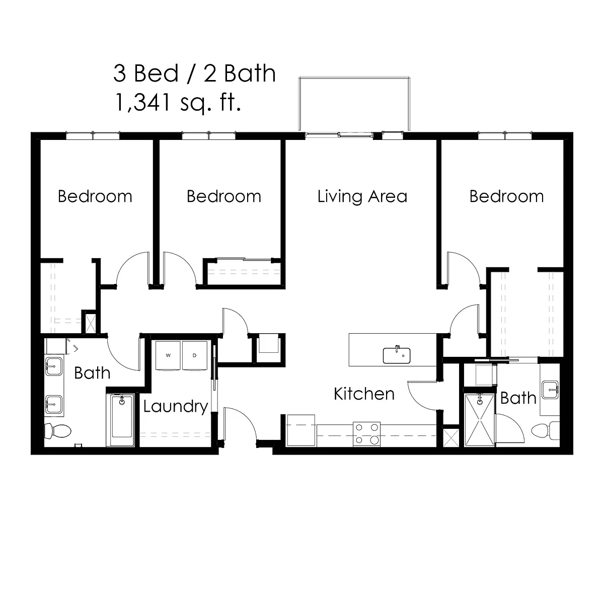 Floor plan 3 Bed / 2 Bath 1341 sq ft 3A