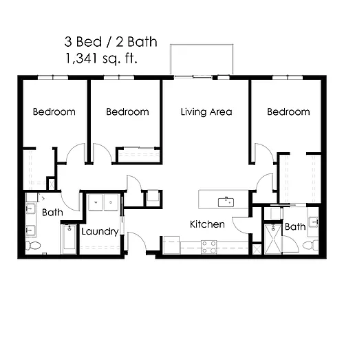 Floor plan 3 Bed / 2 Bath 1341 sq ft 3A