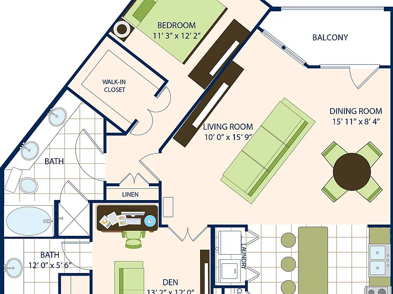 One Bedroom Two Bath with Den (1317 SF) One Bedroom Two Bath with Den (1317 SF)