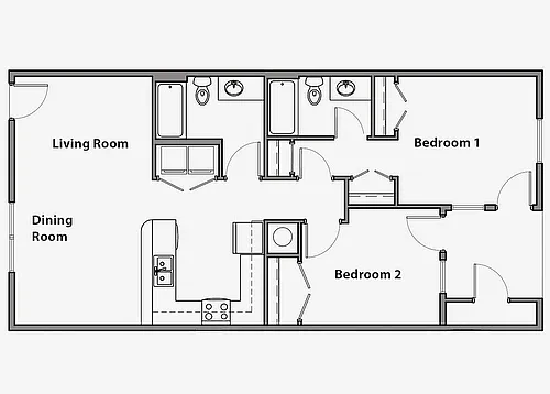 Floor plan 2 Bedroom, 2 Bathroom