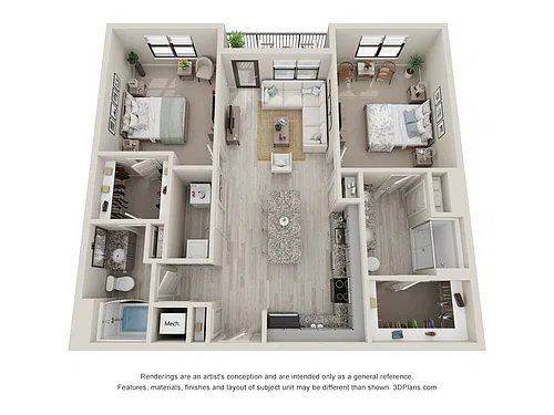 Floor plan B3 - 2 Bedroom, 2 Bathroom