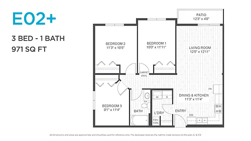 Floor plan Three Bedroom One Bath