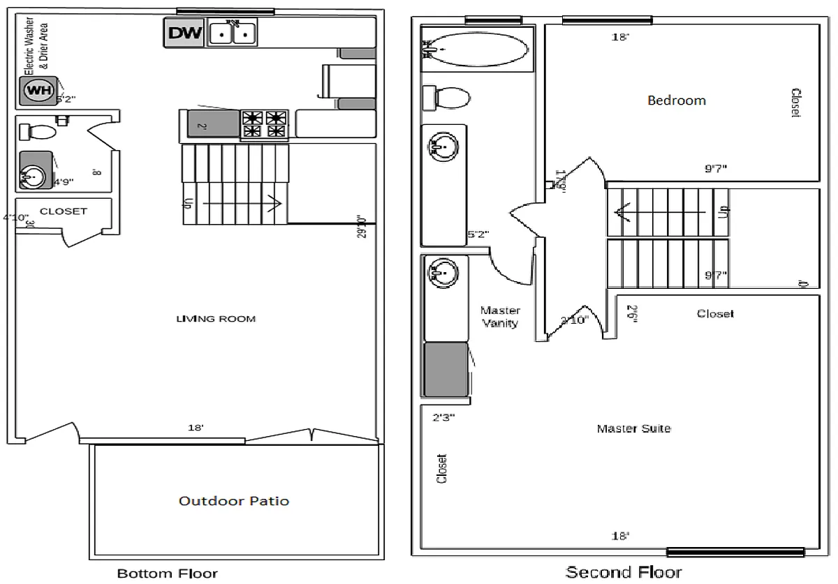Floor plan 2 Bedroom Townhome