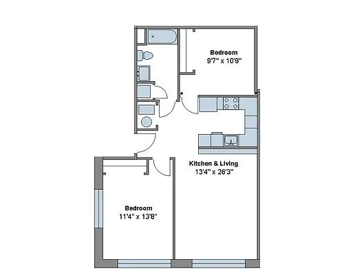 Floor plan 2 bed - 1 bath - Corner