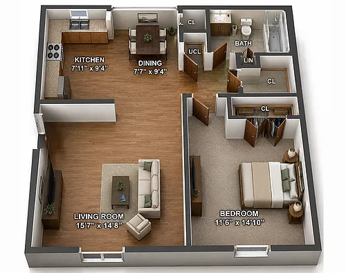 Floor plan 1 Bedroom 1 Bath