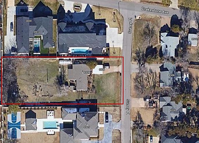 Aerial view, lot in red