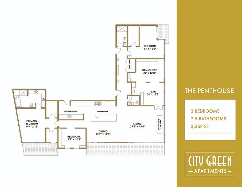 Floor plan 3 Bed / 2 Bath (Penthouse) - 3,268 SF