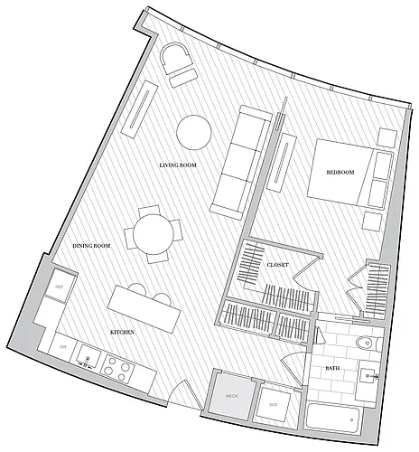 Floor plan 1 Bed 1 Bath B1S