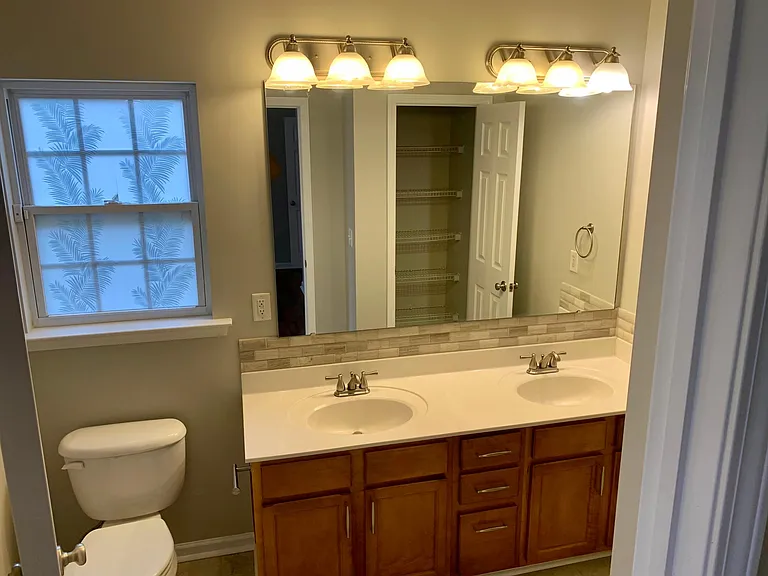 View of master bathroom double sink vanity....