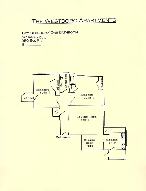 Floor plan Unit 304-- 950 SQFT Two Bedroom