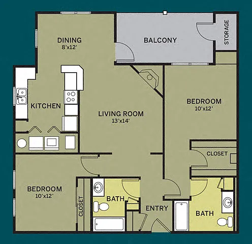 Floor plan 2 Bdrm 2 Bath - Renovated