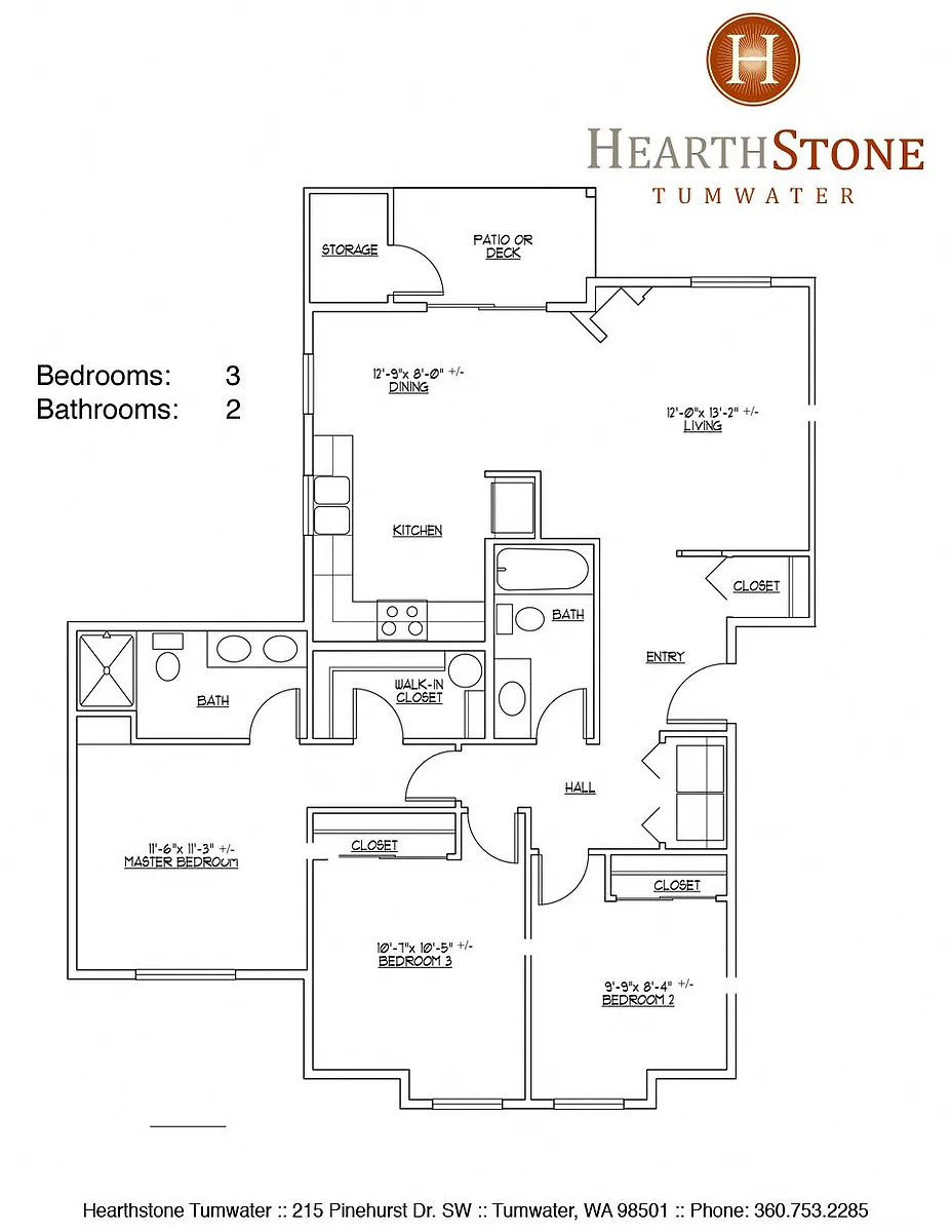 Floor plan 3 Bed 2 Bath A *