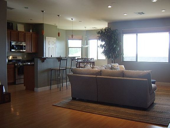 View of family room and kitchen