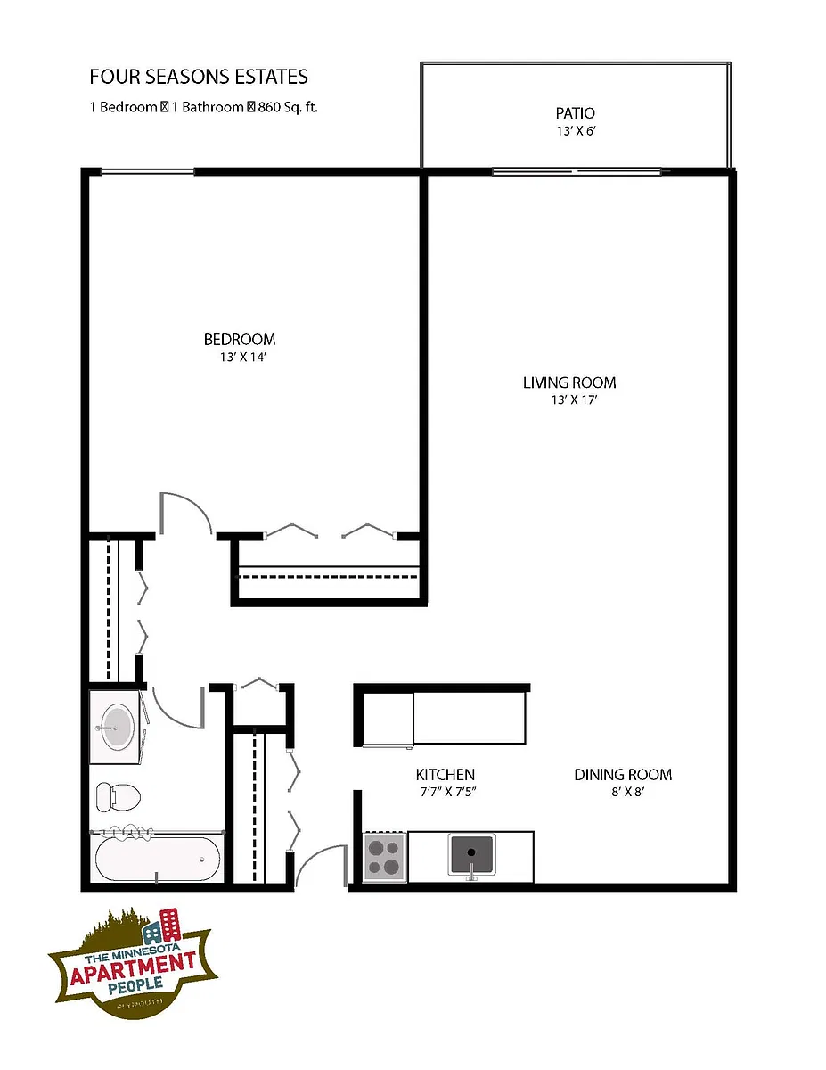 Floor plan 1 bed 1 bath