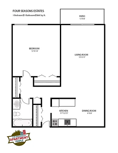 Floor plan 1 bed 1 bath