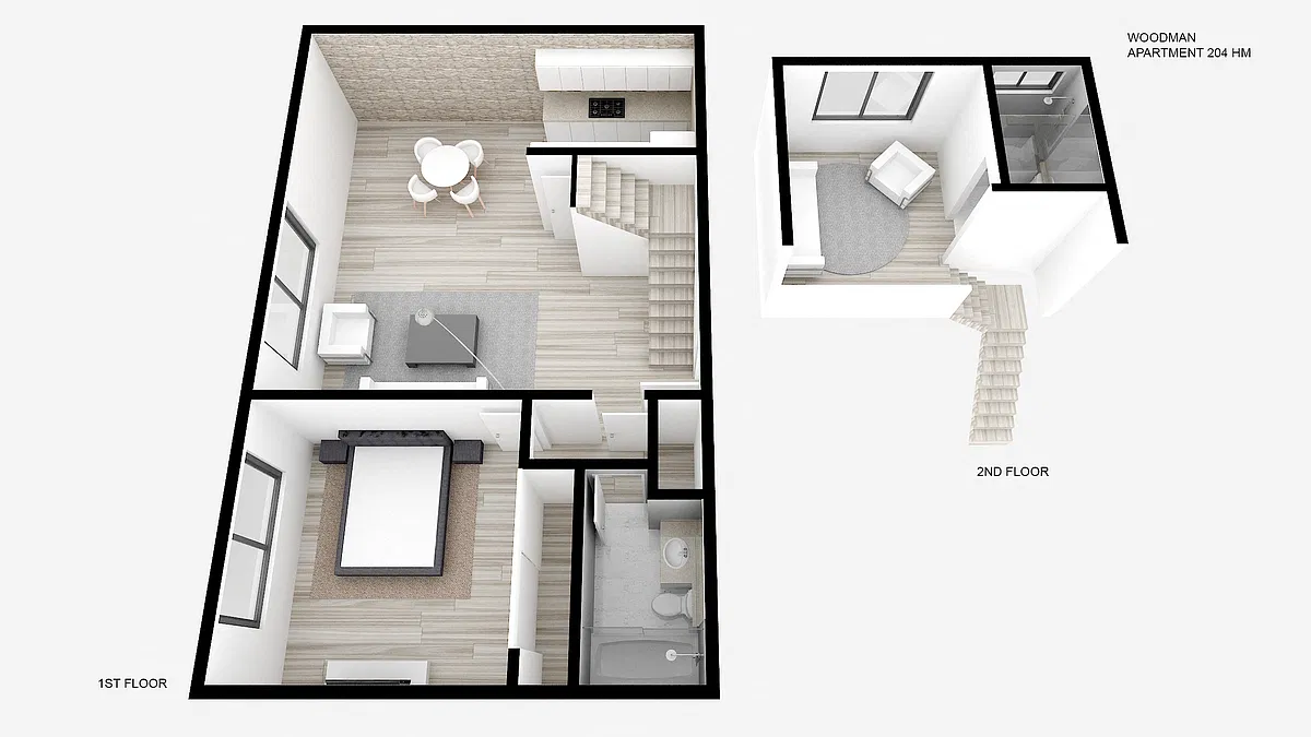 Floor plan One Bed ~ Two Bath with Loft