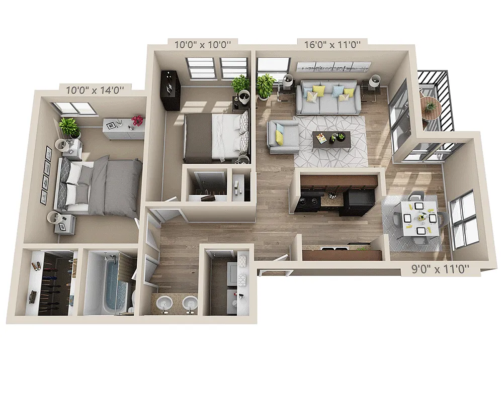 Floor plan Two Bedroom B1RW