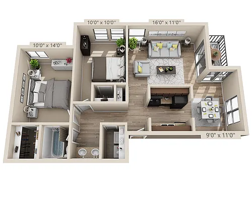 Floor plan Two Bedroom B1RW