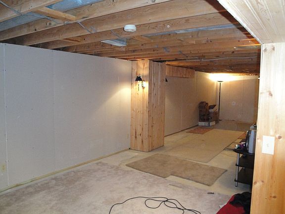 Basement after installing drywall.