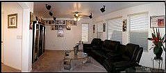 Family room invites entertaining.