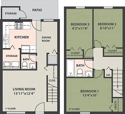 Floor plan 3-Bedroom, 1 1/2-Bath