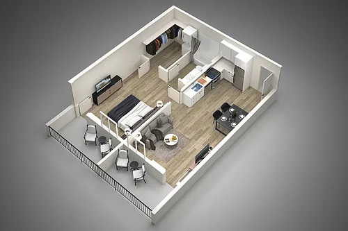 Floor plan One Bedroom - Type B Patio