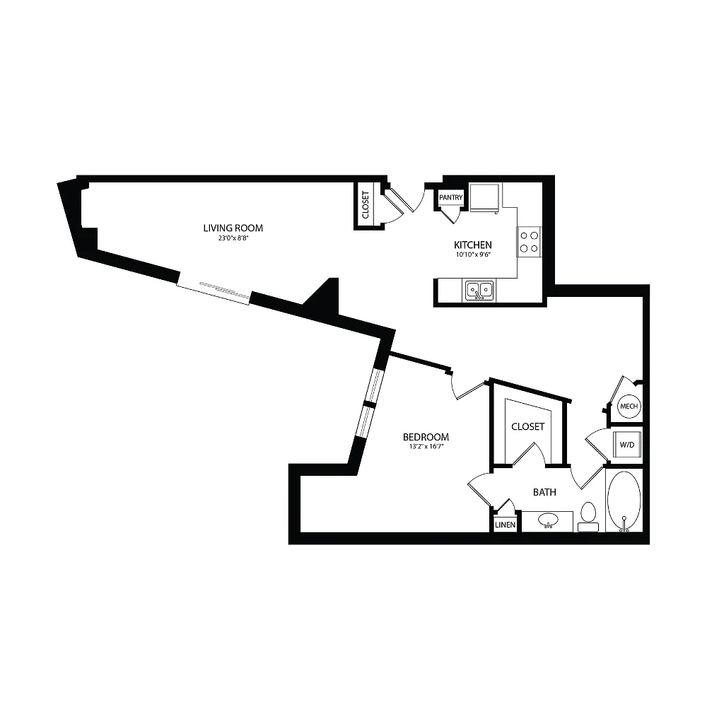 Floor plan 1 Bedroom, 1 Bath 954 SF A5B