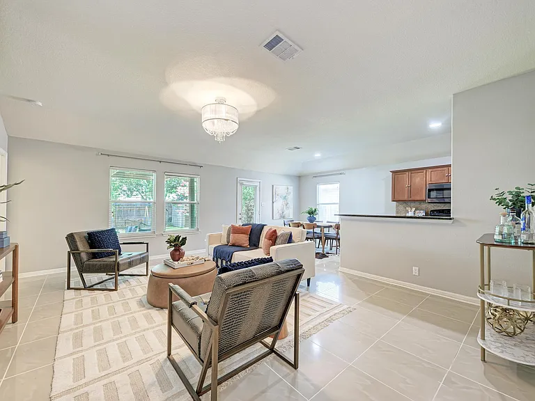 Open concept living room, dining area and kitchen!