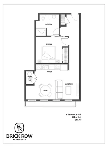 Floor plan 1 Bed Unit 208