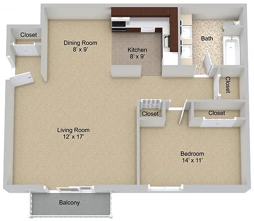 Floor plan One Bedroom Balcony