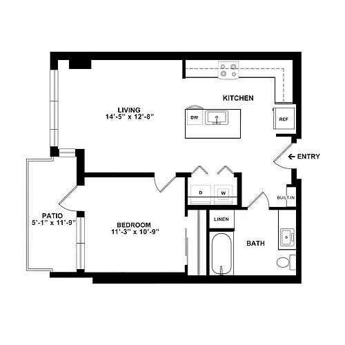 Floor plan 1 Bed/1 Bath-B_TypeA