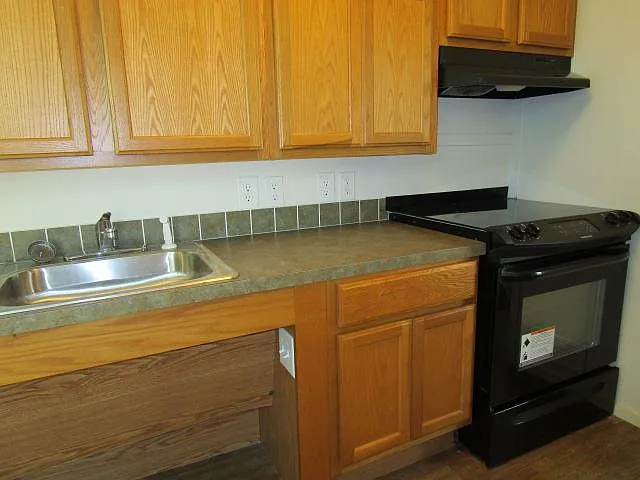 Kitchen with Stove brand new cabinets
