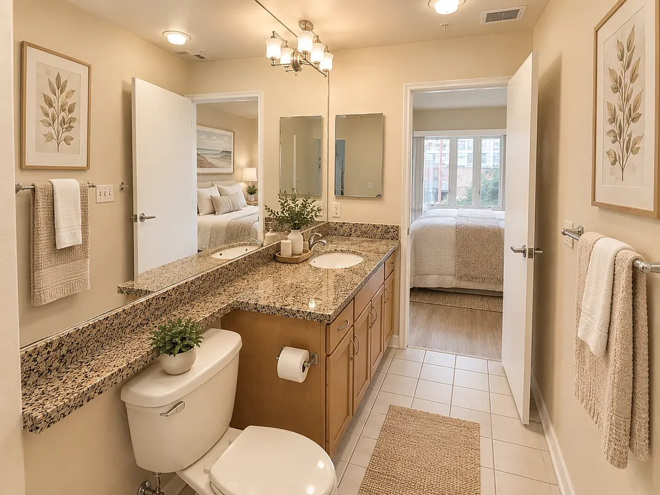 This is the primary bathroom looking into the primary bedroom.