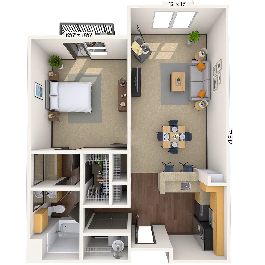 Floor plan Traditional 1x1 548-932 SF