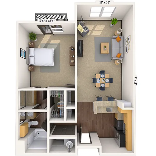Floor plan Traditional 1x1 548-932 SF