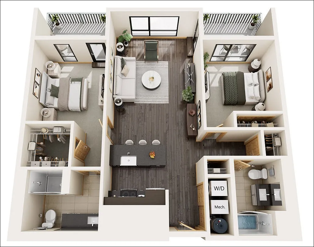 Floor plan 2 Bed / 2 Bath 1236 sq ft White Pine