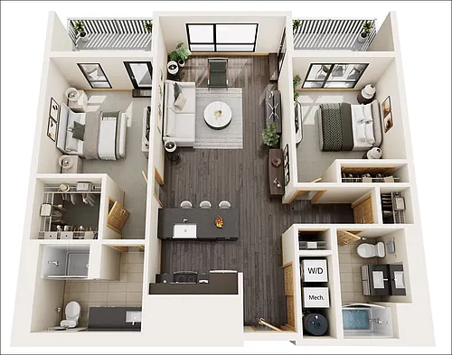 Floor plan 2 Bed / 2 Bath 1236 sq ft White Pine